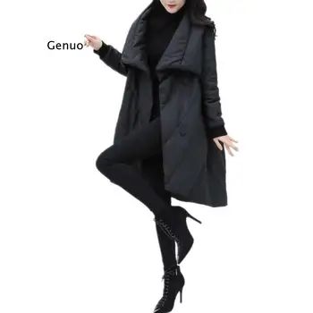 Nova Moda Apsolutno pamuka kaputi za Jesen i zima Donje slobodno kaput Srednje duljine Svakodnevni crna topla jakna na zakopčane odjeća