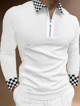Novi brand na jednobojnu Svakodnevni nadvoji polo majica Muška moda patchwork košulja dugih rukava munje Slim Fit polo majica za muškarce Plus size