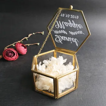 Personalizirane Šesterokutna Prozirne Staklene Vjenčano Prstenje Kutija za Pohranu Nakit Nevjesta Kutija za pohranu Poklon za Valentinovo Svadbeni nakit