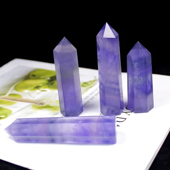 Prirodni Kristal Šarene Prugasta Plava Fluorit Quartz Crystal Kamen Ljubičaste fluorit Spot Liječeći Šestokutno Kamen Za Obradu Palicama