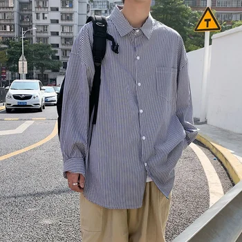 Proljetna košulja na pruge Za muškarce Modni društvo Muška košulja Ulica Korejski Slobodna Casual košulja Muška košulja s dugim rukavima S-3XL