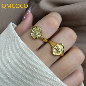 QMCOCO Jednostavno nepravilan rad širok prsten s trbuhom 925 Srebro Modni geometrijski prsten na kažiprst Koreja INS Ženske fin nakit pribor