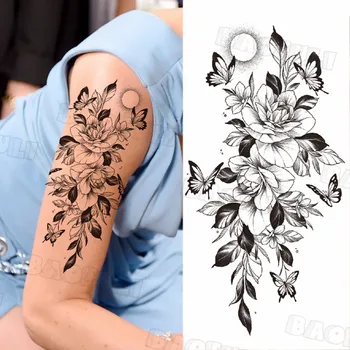 Ruža je Cvijet i Leptir Privremene Tetovaže Za Žene Za odrasle Privremene Tetovaže Za žene Za odrasle Lažne Tetovaže i Body Art Tattoo Naljepnica