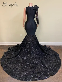 Seksi duge elegantne haljine za maturalne 2022 Godine u stilu Sirene dugih rukava i šljokicama, Afrička djevojka Gala maturalnu večer