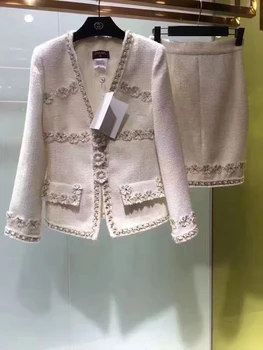Serija Métiers d ' Art elegantna bež ženska jakna s vremena cvjetnim ispis chaquetas para mujer sjajan jakna i suknja komplet od 2 predmeta