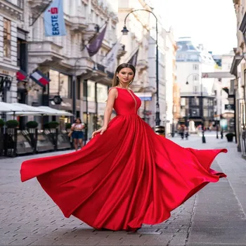 Shop Dlass Elegantan moderan haljinu za prom bez rukava Crveno dugo čipkan večernja haljina bez rukava sa V-izrez