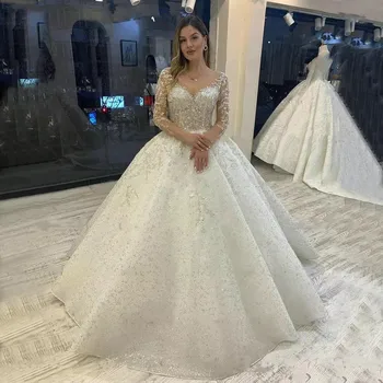 Sjajan kristal vjenčanicu sa dugim Rukavima 2021 Vestido De Noiva čipka-up Bogata svadba haljina s beaded Na Red Hochzeitskleid
