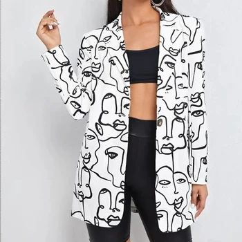 Starinski print na jedan preklopni Slobodan sportska jakna Ženska jakna Ulica odjeća Jesen Plus Size Elegantan uredski donje kaput Američki Stilski 2021