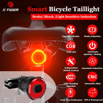 Stražnje svjetlo za bicikl X-Tiger Inteligentni Automatski Senzor Kočionog Svjetla Pribor Biciklistička Fenjer IPx6 Vodootporna LED Punjenje Stražnje Svjetlo za Bicikl