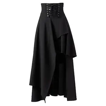 Suknja s visokim strukom Nepravilnog Ravnici Steampunk Vintage Za žene čipka-up Maxi Suknja