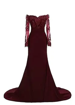 Tamnocrvene haljine djeverušama čipke, satena s otvorenim ramenima dugi rukav sirena elegantan haljinu za žene za svadbene zurke duge haljine femme