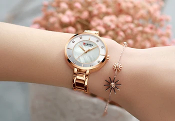 Trendi ženski sat od ružičastog zlata Luksuzni brand CURREN Ručni sat od nehrđajućeg Čelika Jednostavne elegantne ženske svakodnevne sat-narukvica