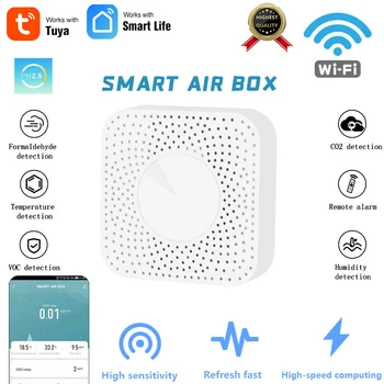 Tuya Wifi Smart Air Box Detektor Ugljičnog Monoksida Senzor Plina CO2 Senzor Formaldehida Voc Senzor Temperature Vochtigheid Detektor za Upravljanje Aplikacijom
