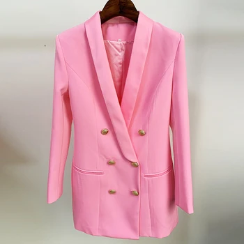 TWOTWINSTYLE Pink Svakodnevni Izravni ženski blazer Ovratnik-šal dugi rukav Korejski moda Двубортная ženska jakna Novi Stil