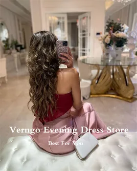 Verngo Rumenilo Pink Atlas Duge večernje haljine svojim gležnjeva bez naramenica Jednostavna haljina za prom Саудовские Arapske žene Večernjim večernja haljina