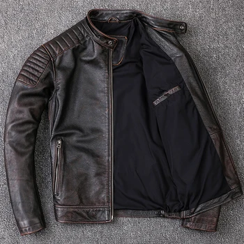 Vintage мотоциклетная muška jakna od bičevati, потертое kaput od prave kože za muškarce, Starinski бомбер, Muški тренч iz kravlja koža, 2022