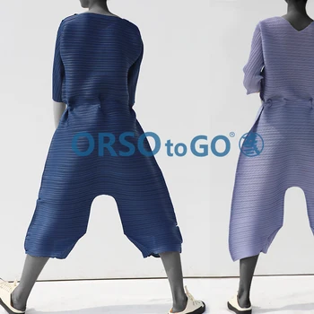 VRUĆE PRODAJU Miyake fashion fold v-izrez u obliku čvrste ošišan hlače kombinezon NA LAGERU