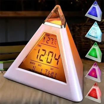 Šarene Piramida Digitalna Budilica Promjena Boje Kalendar Termometar Kućni Ukras O8d5