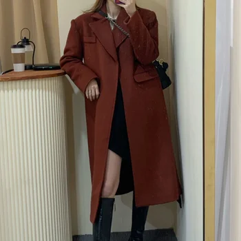 Šik Nepravilan dizajn s jedne пуговицей Zimske Kvalitetne vunene duge kapute i jakne Ženske korejski moda dugih rukava Vintage