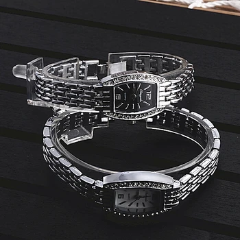 Ženski srebrni sat-narukvica sa kristali kvarca modni sat za djevojčice ženski ručni satovi luksuzni od nehrđajućeg čelika mujer relojes satti
