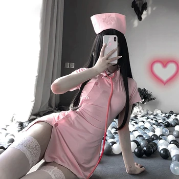 Žensko Seksi donje rublje Sestra Cosplay Erotski Odijelo Djeveruša Haljina za Par Ucenice Pink Bijela Kawai Dr. Anime Rpg igra