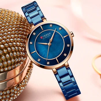 CURREN Modni Šarmantni ženski sat sa štrasom i lice od nehrđajućeg čelika Elegantne luksuzne vodootporan ženski ručni satovi satovi ženski